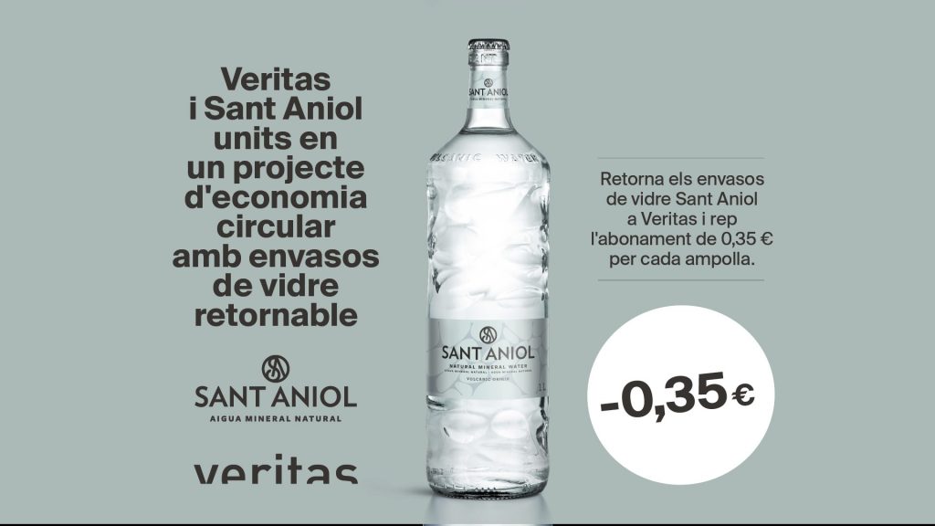 Veritas i Sant Aniol units en un projecte d'economia circular amb envasos de cristal retornable - Veritas