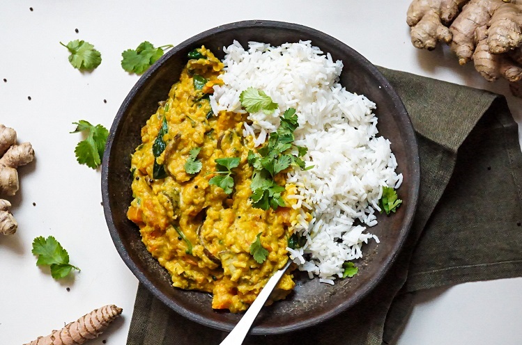 Dhal con verduras y arroz basmati - Recetas - Veritas